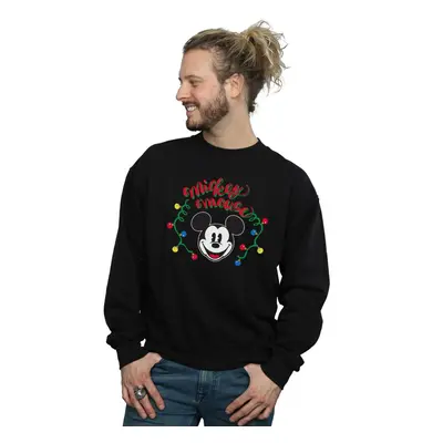 (S, Black) Disney Mens Mickey Mouse Christmas Light Bulbs Sweatshirt