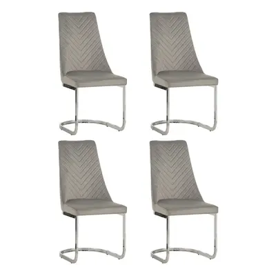 (Grey, 4) Soft Velvet With Silver Chrome Frame Dining Chairs