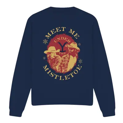 (L, Navy) Yellowstone Unisex Adult Meet Me Under The Mistletoe Christmas Sweatshirt