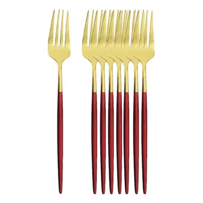 (red,gold, 16Pcs) 8/16pcs Black Gold Dinner Fork Tableware Dinnerware Stainless Steel Silverware