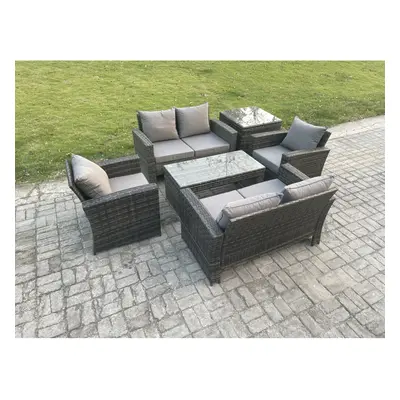 Fimous Seater Dark Grey Mixed High Back Rattan Sofa Set Coffee Table Garden Furniture Outdoor Pa