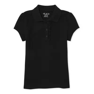 The Children's Place Girls Short Sleeve Ruffle Pique Polo Black Single 14