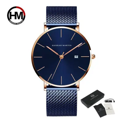 (blue) Hannah Martin Classic Bauhaus Design Men Watch Dark Blue Japan Quartz Waterproof Fashion 