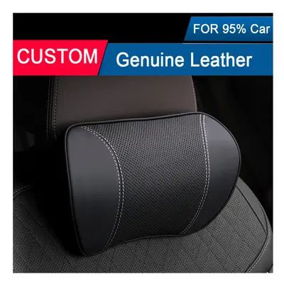 (For Tesla Black) Genuine Leather Car Neck Pillow For BMW Audi Mercedes Tesla Toyota Jeep