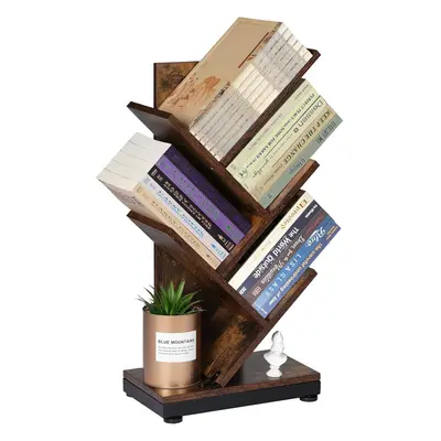 (A-Small, Brown) 4-layer tree-shaped bookshelf, 24.1-inch vintage floor-standing bookcase displa