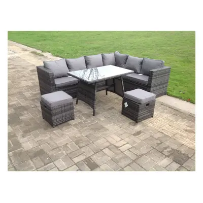 Fimous Rattan Garden Outdoor Corner Sofa Set Dining Table Seater