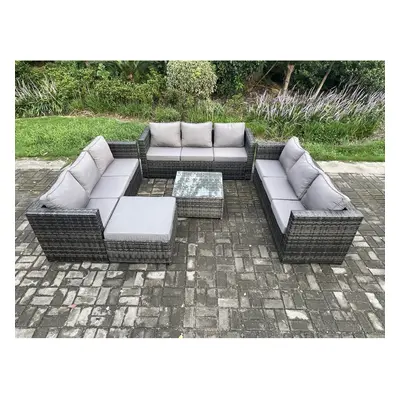 Fimous Outdoor Rattan Garden Furniture Set Seater Patio Lounge Sofa Set with Square Coffee Table