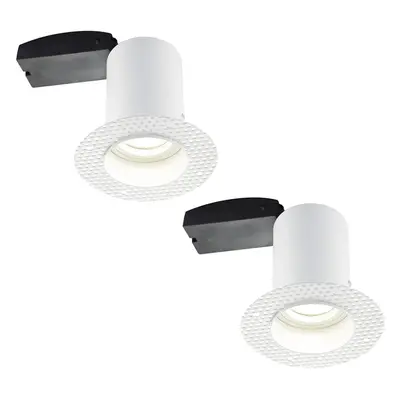 2 PACK Plaster-In Fire Rated Downlight - 50W GU10 Reflector LED - Trimless