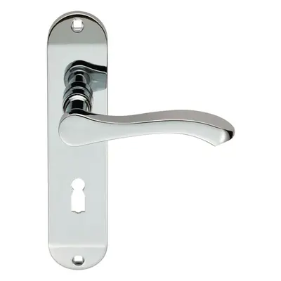 PAIR Scroll Lever Door Handle on Lock Backplate x 40mm Polished Chrome