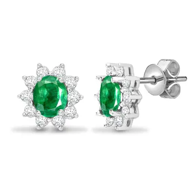 Jewelco London 18ct White Gold Cluster Set H I1 0.52ct Diamond and Oval Green 1.25ct Emerald Roy