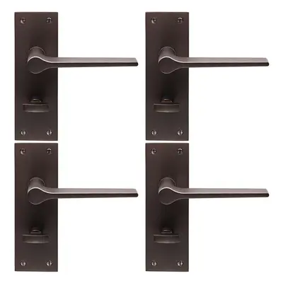 4x PAIR Flat Straight Handle on Slim Bathroom Backplate x 50mm Matt Bronze