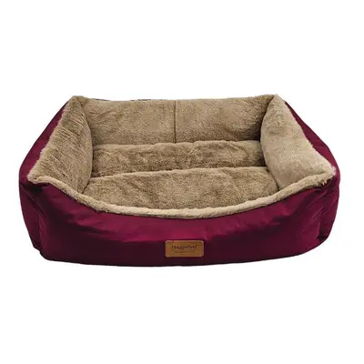 (Small - x 50cm) HugglePets Luxury Red & Oatmeal Plush Dog Lounger