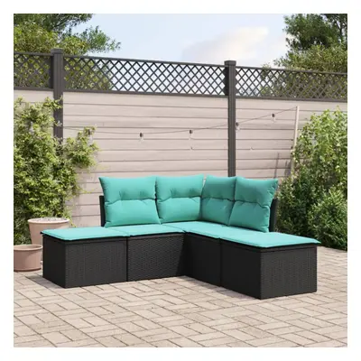 vidaXL Piece Patio Sofa Set with Cushions Black Poly Rattan