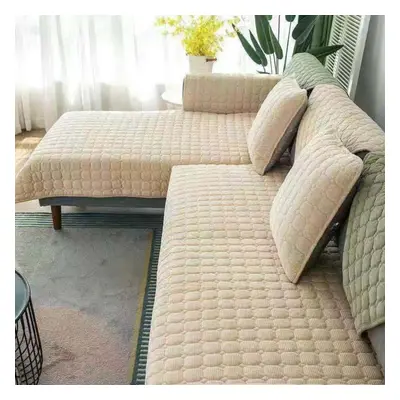 (beige, 110x240cm) Solid Color Non-slip Sofa Cover Thicken Soft Sofa Towel For Living Room Furni