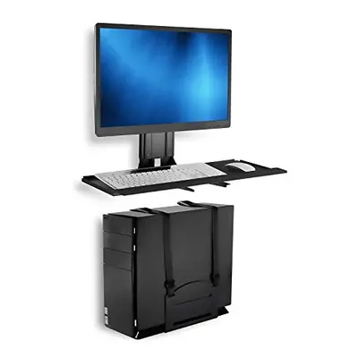 Mount-It! Monitor and Keyboard Wall Mount with CPU Holder, Height Adjustable Standing VESA Keybo