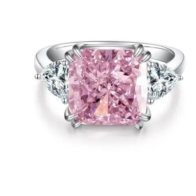 (pink, 7) Tancise Colors S925 Sterling Silver Ring Women&apos;s Carat Square Ice Cut High Carbon