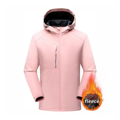 (Pink, L) Men's Winter Inner Fleece Waterproof Jacket Custom Printing Embroidery Logo Outdoor Wi