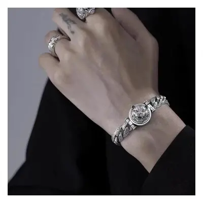 (as the picture, 20CM) Domineering Charm Tiger Head Silver Plating Bracelet Men &apos;s Trend Pe