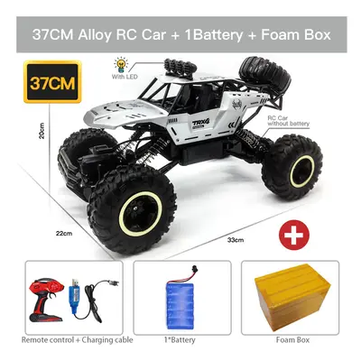 (37CM Silver 1B Alloy) ZWN 1:12 / 1:16 4WD RC Car With Led Lights 2.4G Radio Remote Control Cars