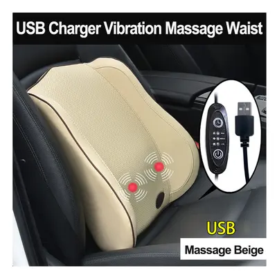 (Beige-Waist-USB) USB Charger Electric Vibration Car Massager Pillow Pain Relief Car Seat