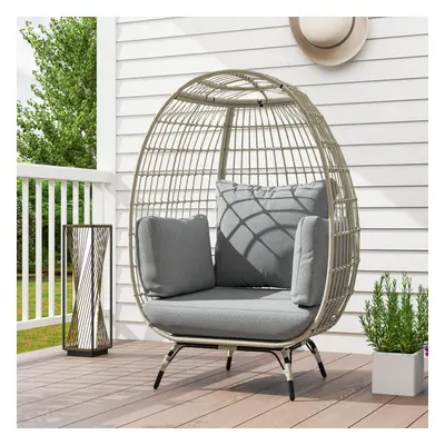 Outsunny PE Rattan Egg Chair w/ Padded Cushions for Garden, Charcoal Grey