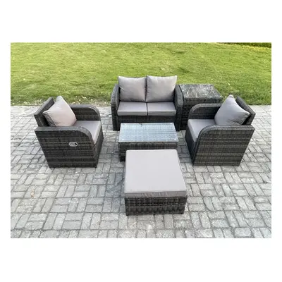 Fimous PC Outdoor PE Rattan Garden Furniture Set Wicker Love Sofa Coffee Table Armchair Big Foot