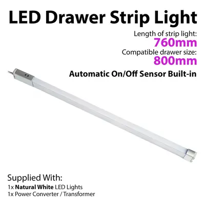 800mm LED Drawer Strip Light AUTO ON/OFF PIR SENSOR Kitchen Cupboard Door Unit