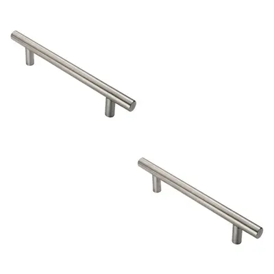 2x Straight T Bar Pull Handle x 30mm 600mm Fixing Centres Satin Steel