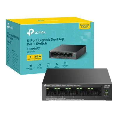 5-Port Gigabit Desktop Switch with 4-Port PoE+, up to Gbps switching capacity, W PoE Budget up t