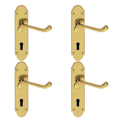 4x PAIR Victorian Upturned Handle on Lock Backplate x 42mm Stainless Brass