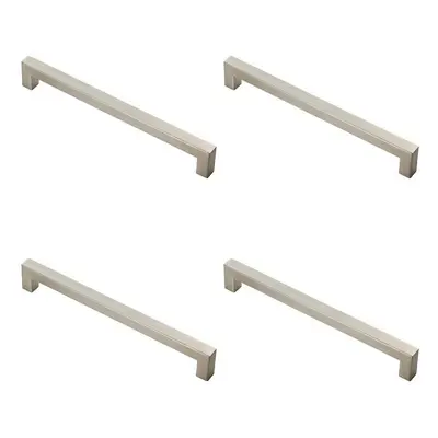 4x Square Linear Block Pull Handle x 14mm 192mm Fixing Centres Satin Steel