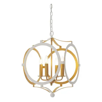 Matt White & Gold Ceiling Pendant Light - Bulb Hanging Circular Frame Fitting