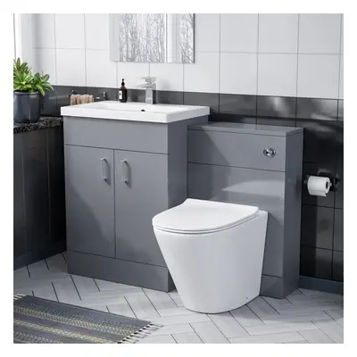 Nes Home Grey 1100mm Freestanding Basin Vanity, WC Unit & Rimless BTW Toilet