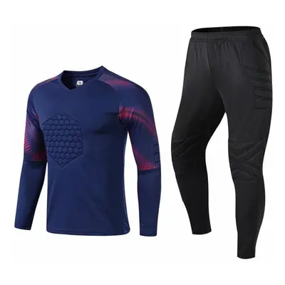 (blue, 4XL) Men&apos;s Jersey Set Long Sleeve Goalie Shirt Protective Training Uniform Goalkeepe