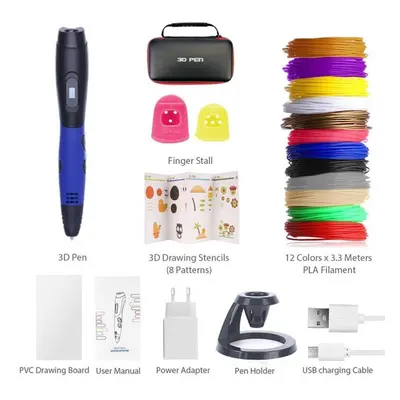 (blue, USA Plug) 3D Printing Pen With Colors Pla Filament Support Abs/pla Filament Kids Diy Draw