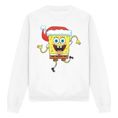 (XXL, White) SpongeBob SquarePants Unisex Adult Santa Hat Christmas Sweatshirt