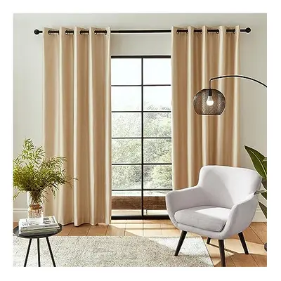 Downstairs Faux Silk 90x90 Inch Blackout Thermal Insulating Eyelet Curtains Two Panels Champagne