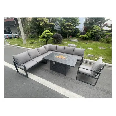 Fimous Aluminum Outdoor Garden Furniture Corner Sofa Chair Gas Fire Pit Dining Table Sets Gas He