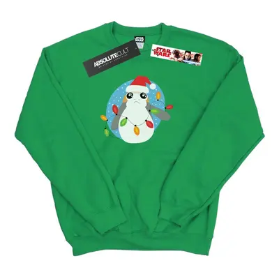 (L, Irish Green) Star Wars Mens The Last Jedi Porg Christmas Lights Sweatshirt