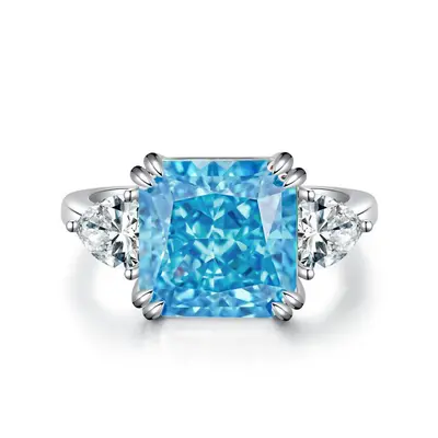 (blue, 8) Tancise Colors S925 Sterling Silver Ring Women&apos;s Carat Square Ice Cut High Carbon