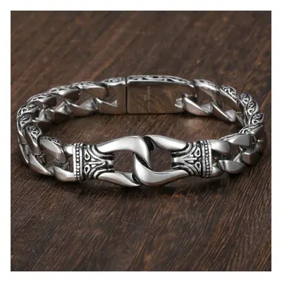 (silver, 28cm) Men&apos;s Stainless Steel Curb Cuban Link Bracelet Totem Knot Charm Wristband Ma