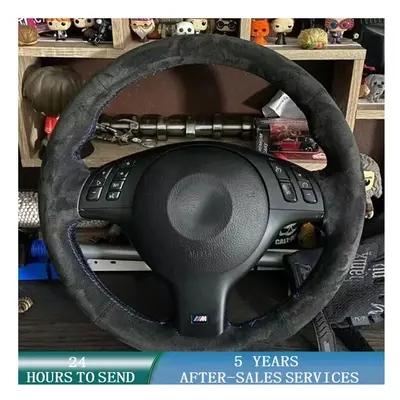 (Gray Thread) Customized Car Steering Wheel Cover Wrap Non-Slip Car Accessories For