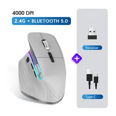 (2.4g Bluetooth Grey) Multi-Device Wireless Mouse Bluetooth 5.0 & 3.0 Mouse Wireless Portable Op