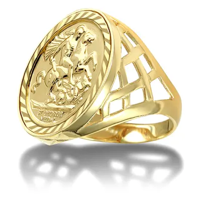 (R) Jewelco London Men's Solid 9ct Gold Thick Basket St George & Dragon Medallion Ring (Full Sov