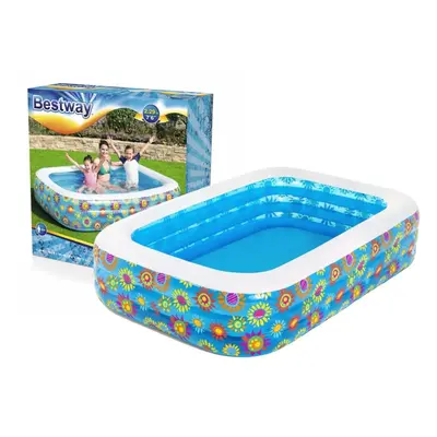 Large Inflatable Pool with Flowers - 229x152x56 cm, Rings