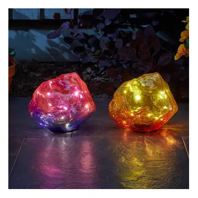 Solar Powered Glass Stone LED Set Ornament SolStone Pink & Yellow