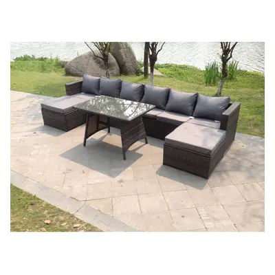 Fimous Lounge Rattan Garden Furniture Set Dining Table Big Footstools