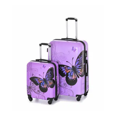 (Purple , Small) Hampton & Stewart Butterfly Hard Shell Suitcase