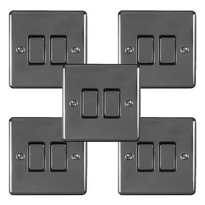 5 PACK Gang Double Metal Light Switch BLACK NICKEL Way 10A Black Trim