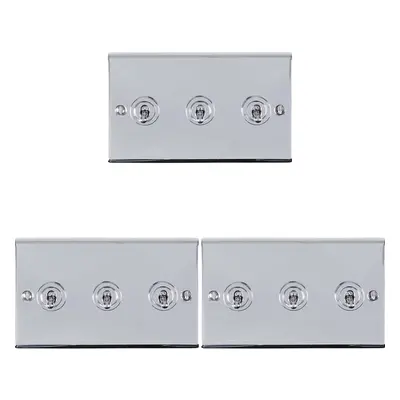 3 PACK Gang Triple Retro Toggle Light Switch POLISHED CHROME 10A Way Plate